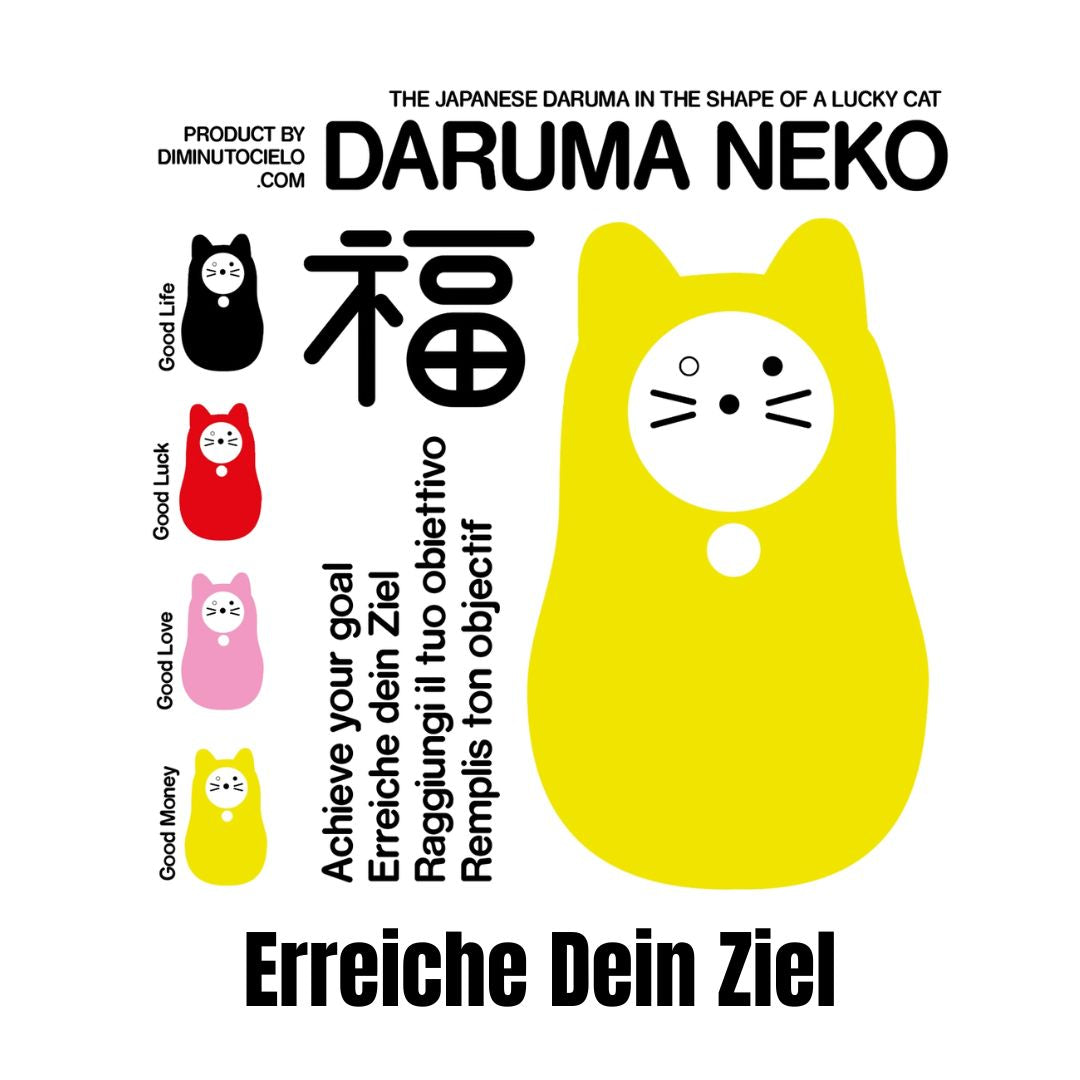 Daruma-Neko: ERREICHE DEIN ZIEL! Glückskatze gelb