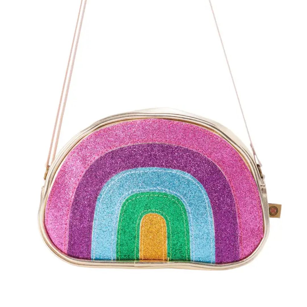 Goldfarbene Umhängetasche mit Glitzer-Regenbogen