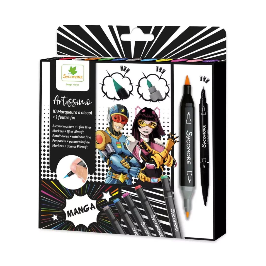 10 Grafikmarker und 1 Manga-Feinmarker