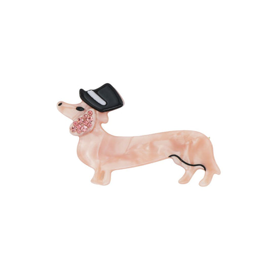 Haarspange 'Hund mit Zylinder' rosa