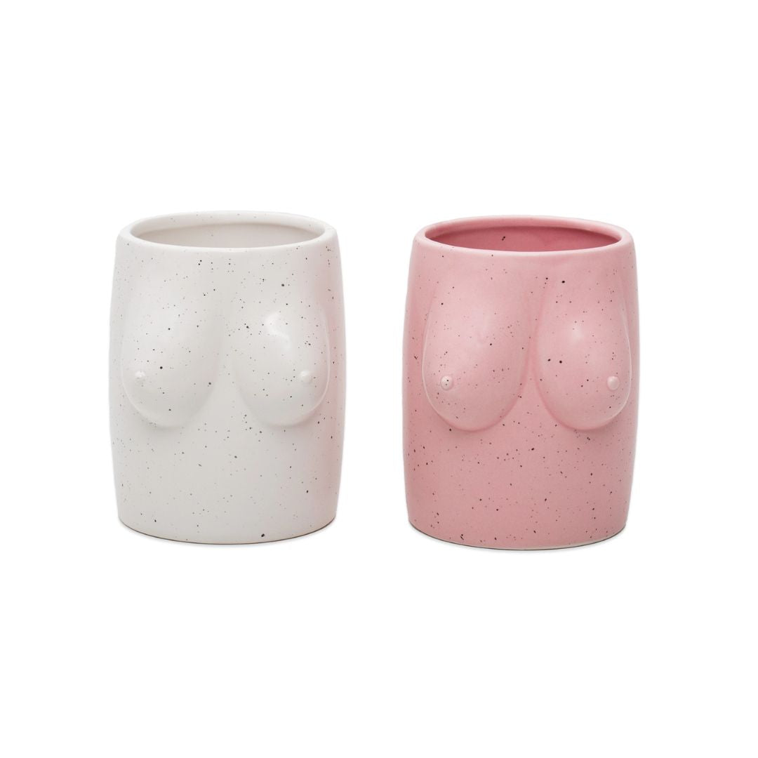 Handgemalte Blumenvase 'TITS' pink