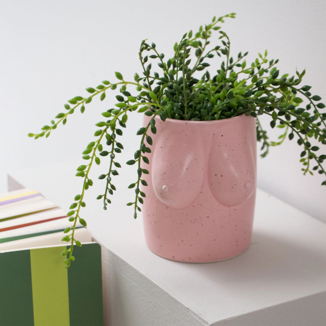 Handgemalte Blumenvase 'TITS' pink