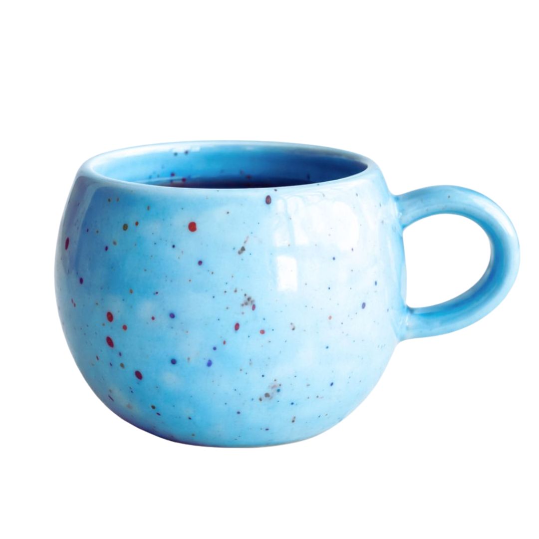Handgefertige Kaffeetasse 'Rainbow Sparkle' aqua-blau