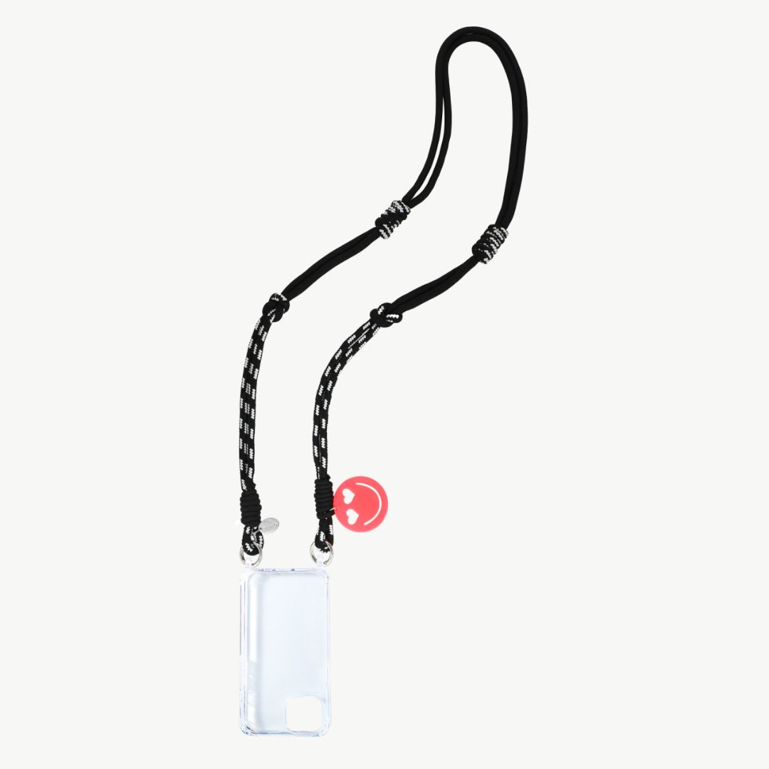 Handykette lang mit Smiley Face Anhänger schwarz