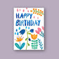 Postkarte Happy Birthday mit Blumen