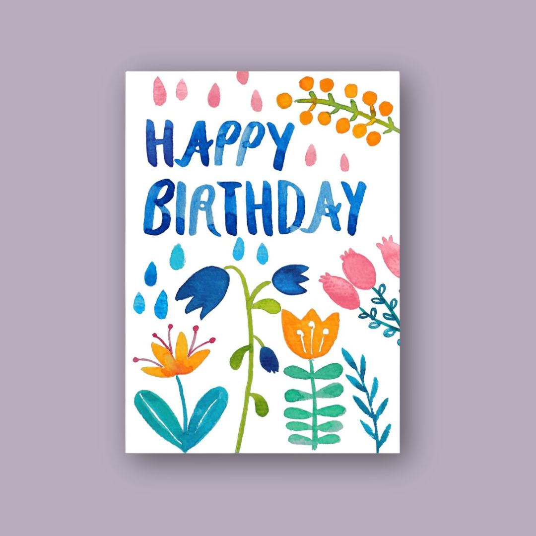 Postkarte Happy Birthday mit Blumen