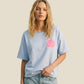 Hellblaues Relaxed-Fit-Sweatshirt mit pinkem Smiley