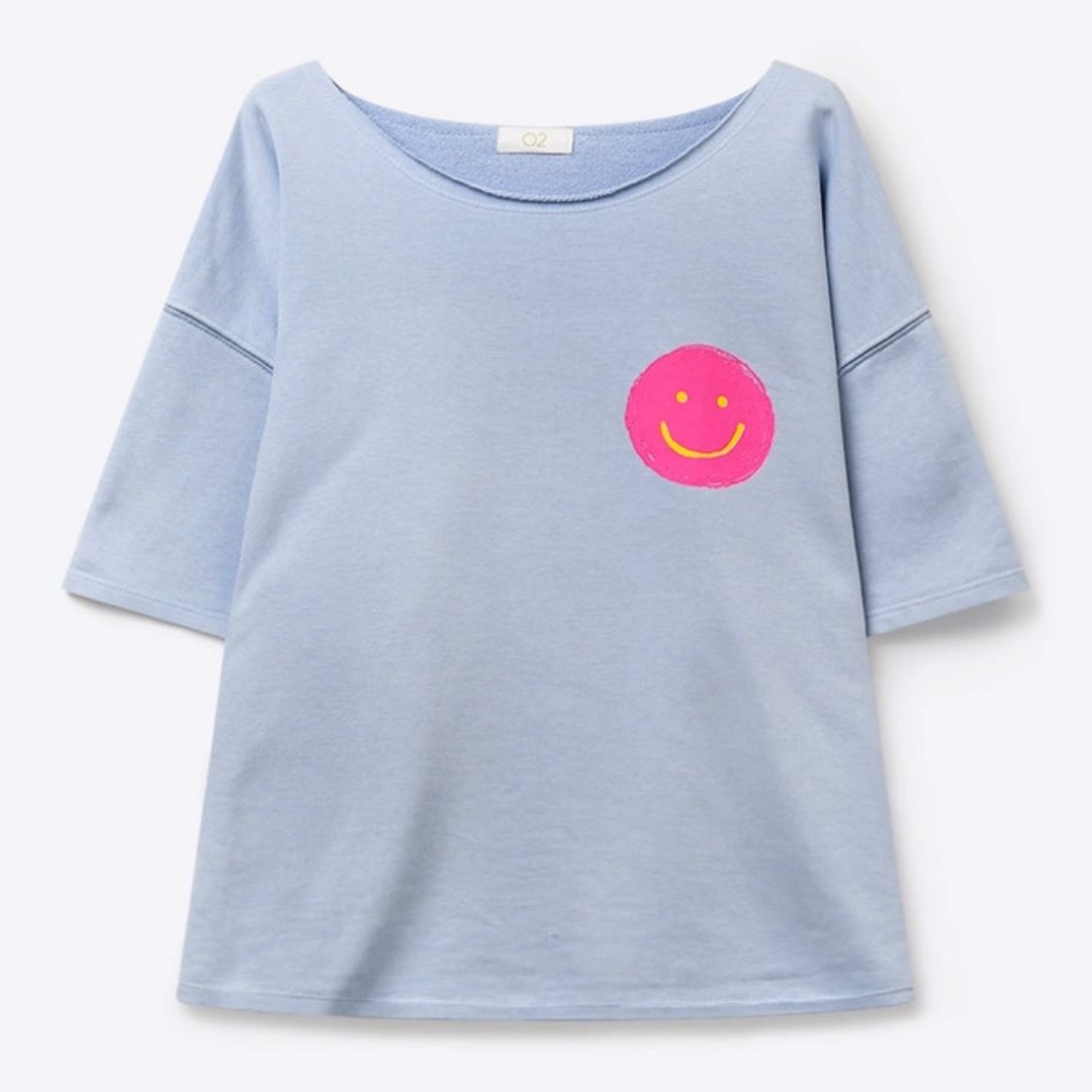 Hellblaues Relaxed-Fit-Sweatshirt mit pinkem Smiley