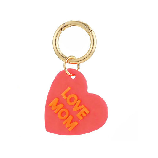 Herzförmiger Schlüsselanhänger 'LOVE MOM' orange/pink