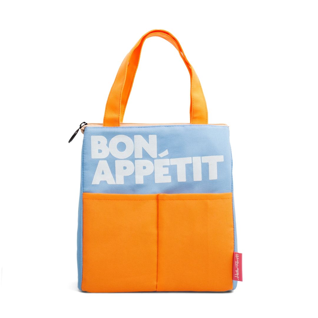 Isothermische Lunchtasche 'BON APPÉTIT' hellblau/orange