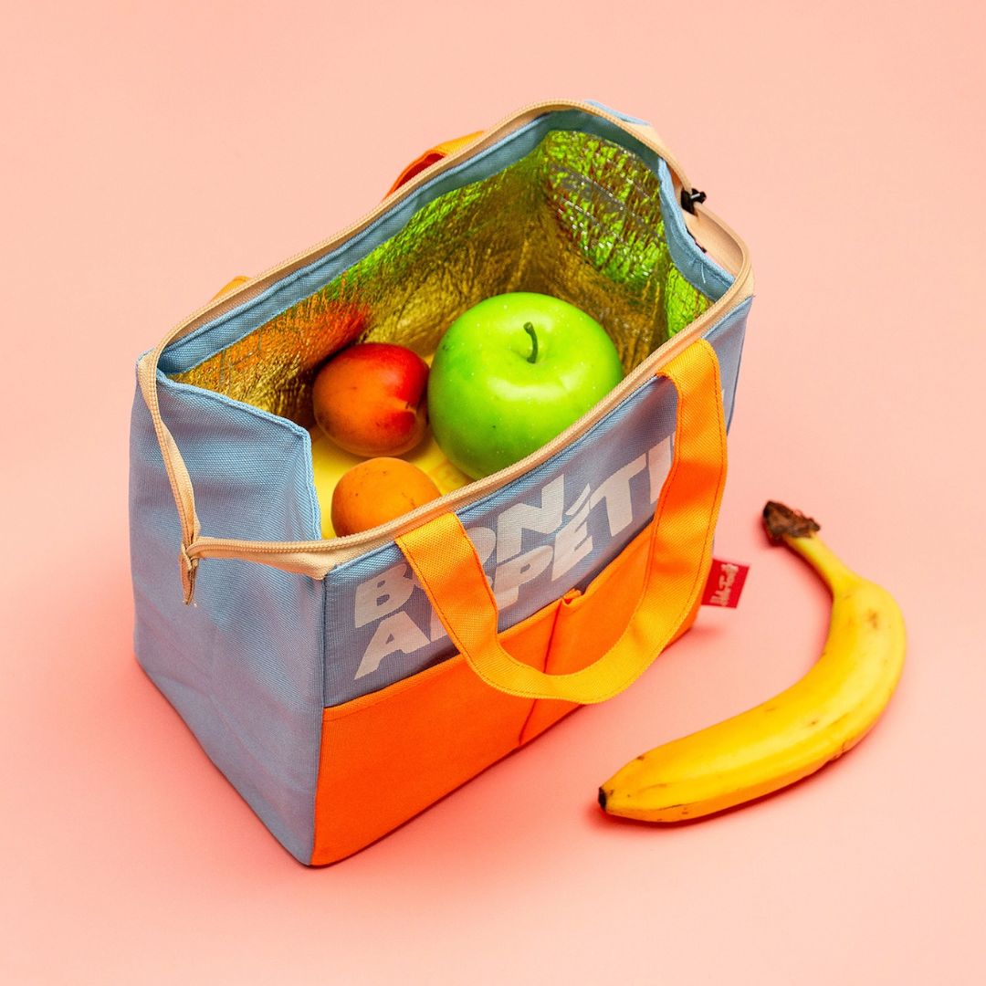 Isothermische Lunchtasche 'BON APPÉTIT' hellblau/orange