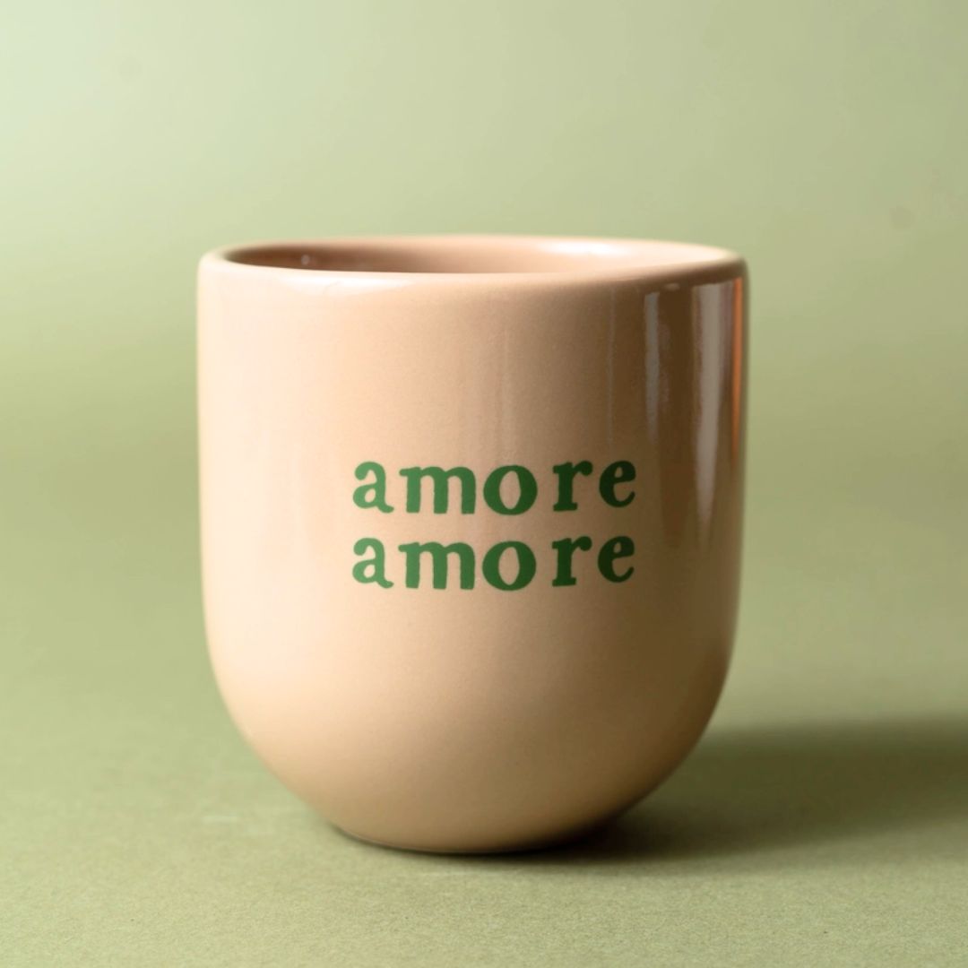 Keramikbecher 'amore amore' beige