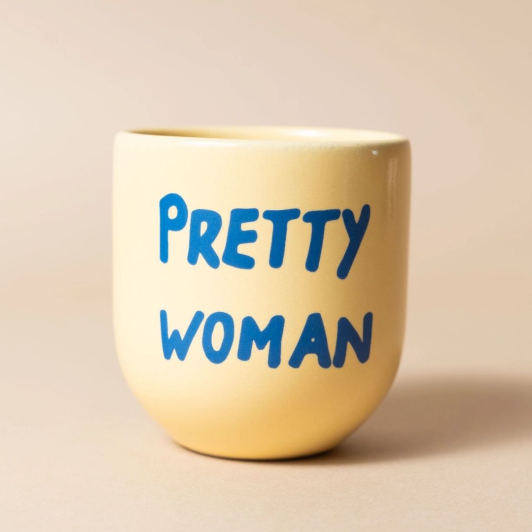 Keramikbecher 'PRETTY WOMAN' weiß/blau