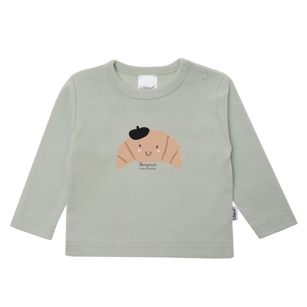 Kinder Langarmshirt mit Print 'Croissant' grün