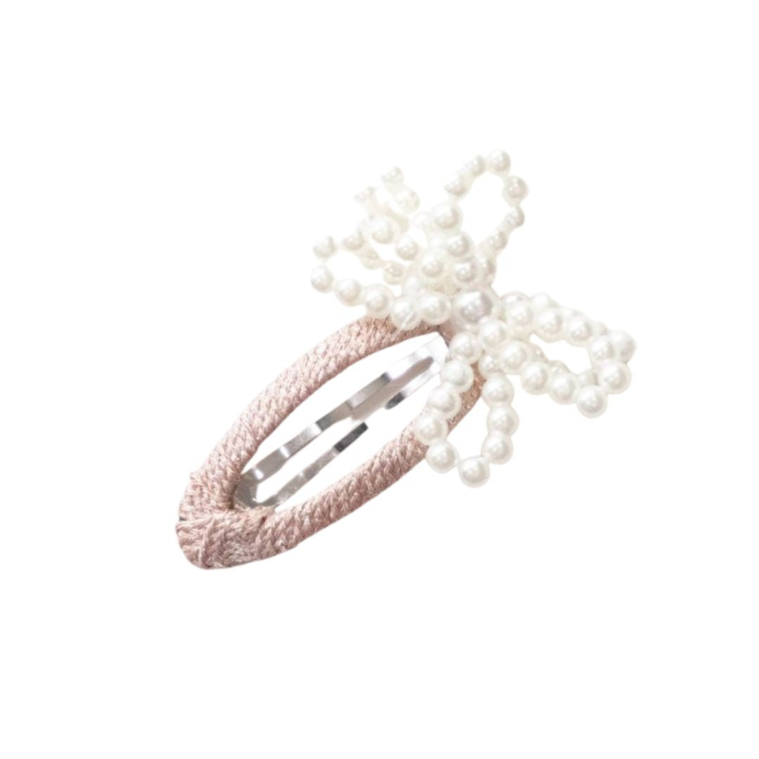 Kinder Haarspange mit Perlenschleife 'Milena' rosa