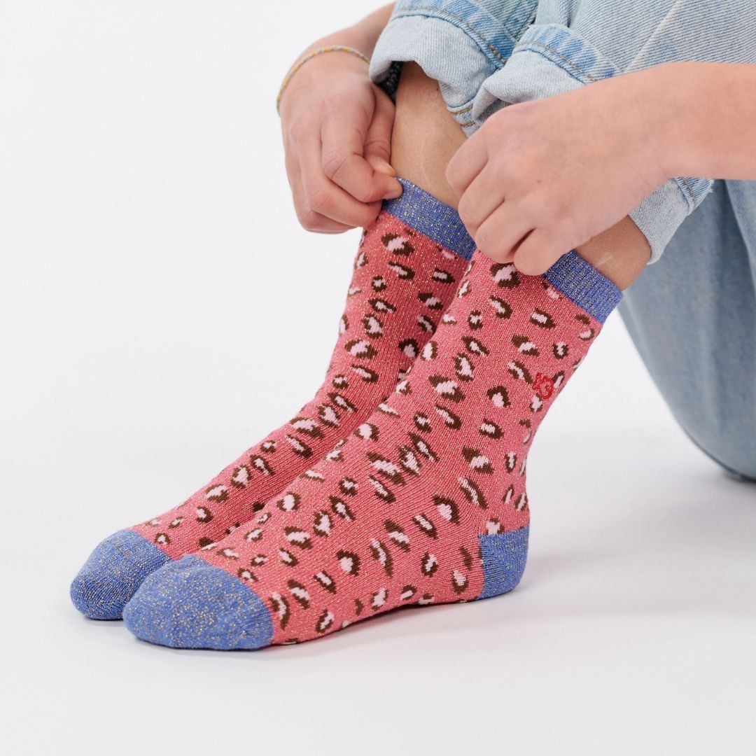 Kinder Mädchen Glitzer-Socken 'Leopard' rosa