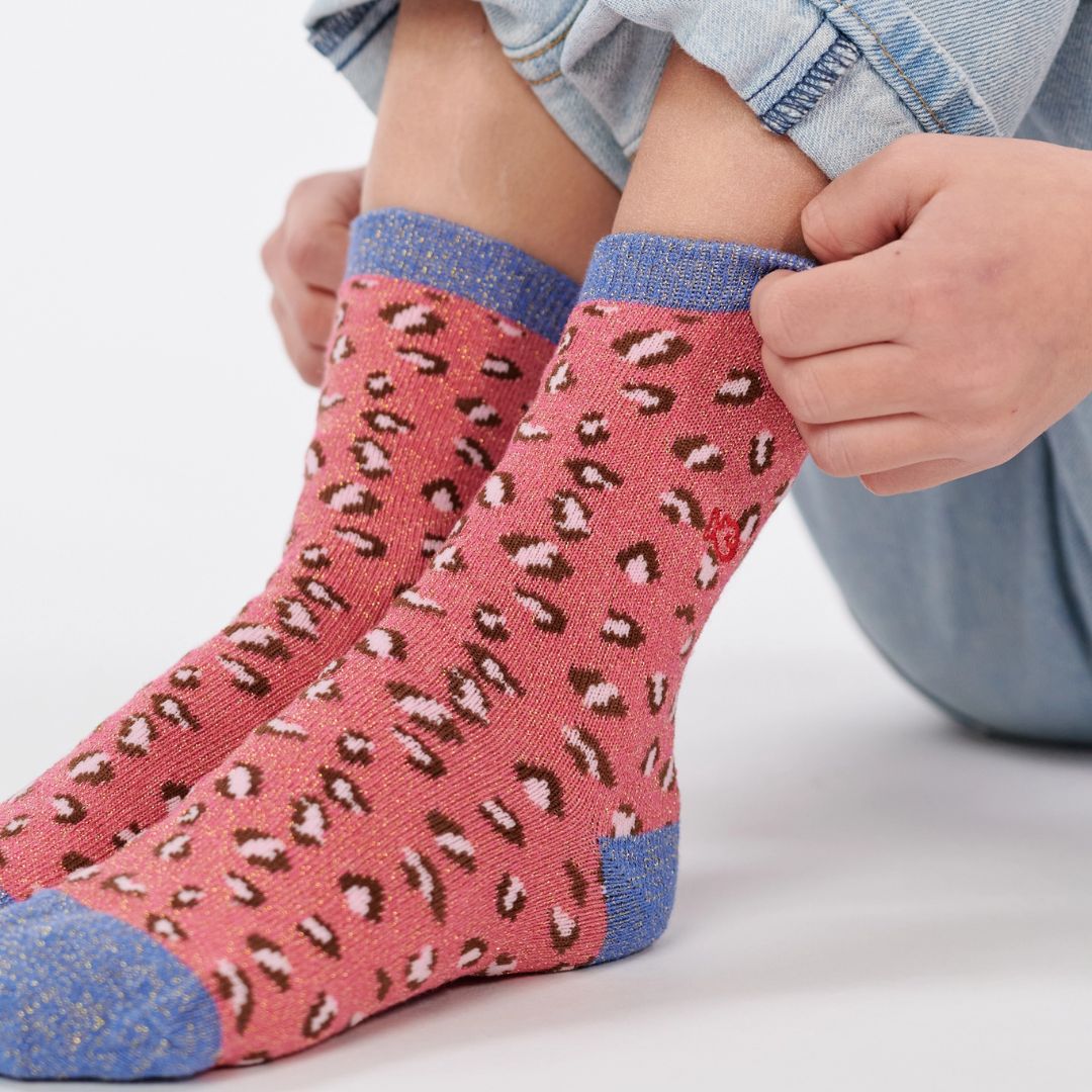 Kinder Mädchen Glitzer-Socken 'Leopard' rosa