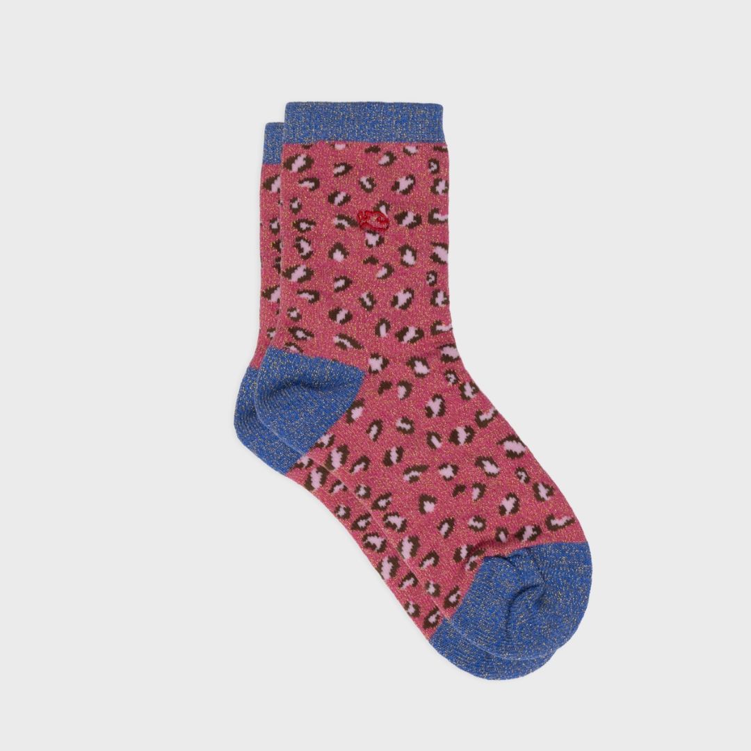 Kinder Mädchen Glitzer-Socken 'Leopard' rosa