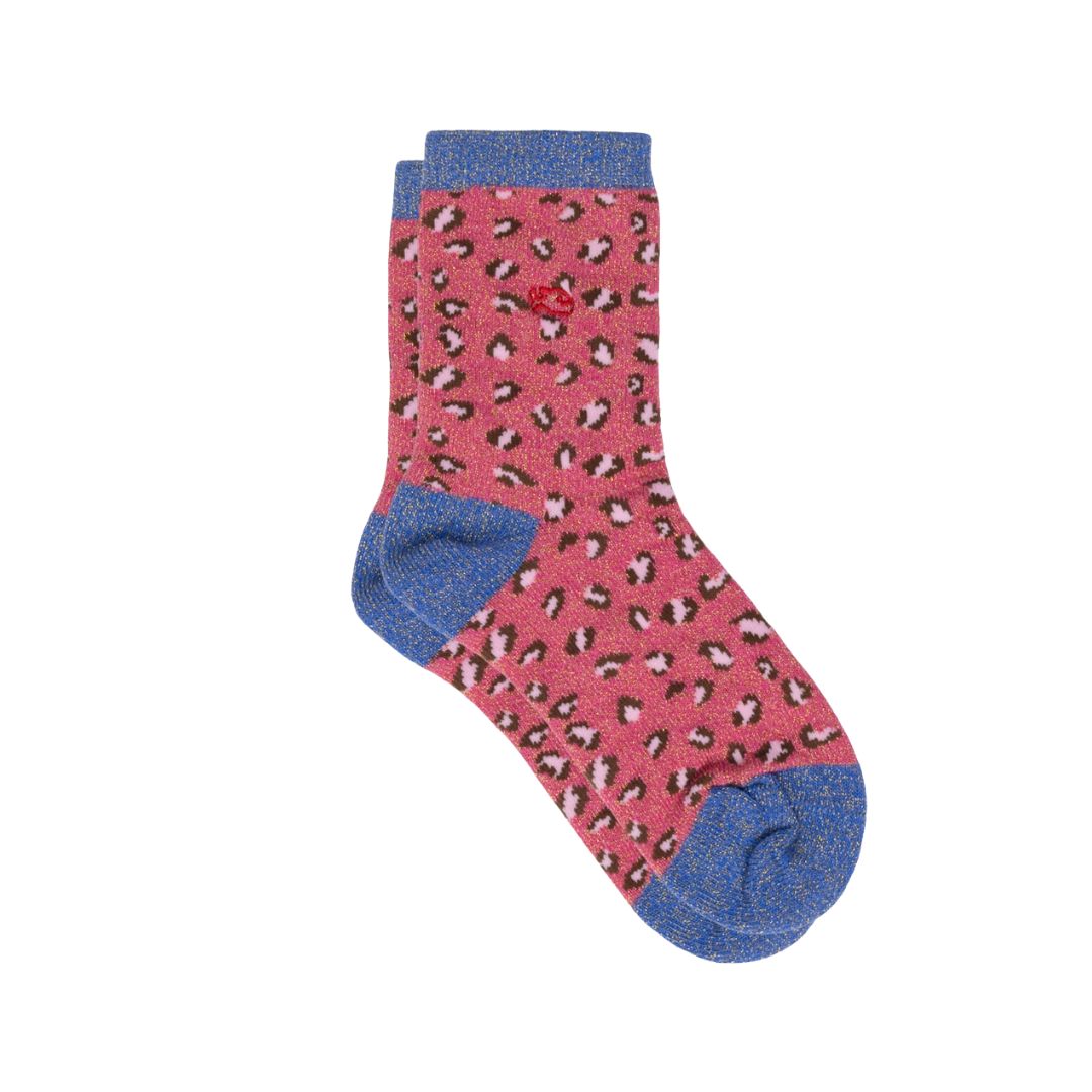 Kinder Mädchen Glitzer-Socken 'Leopard' rosa