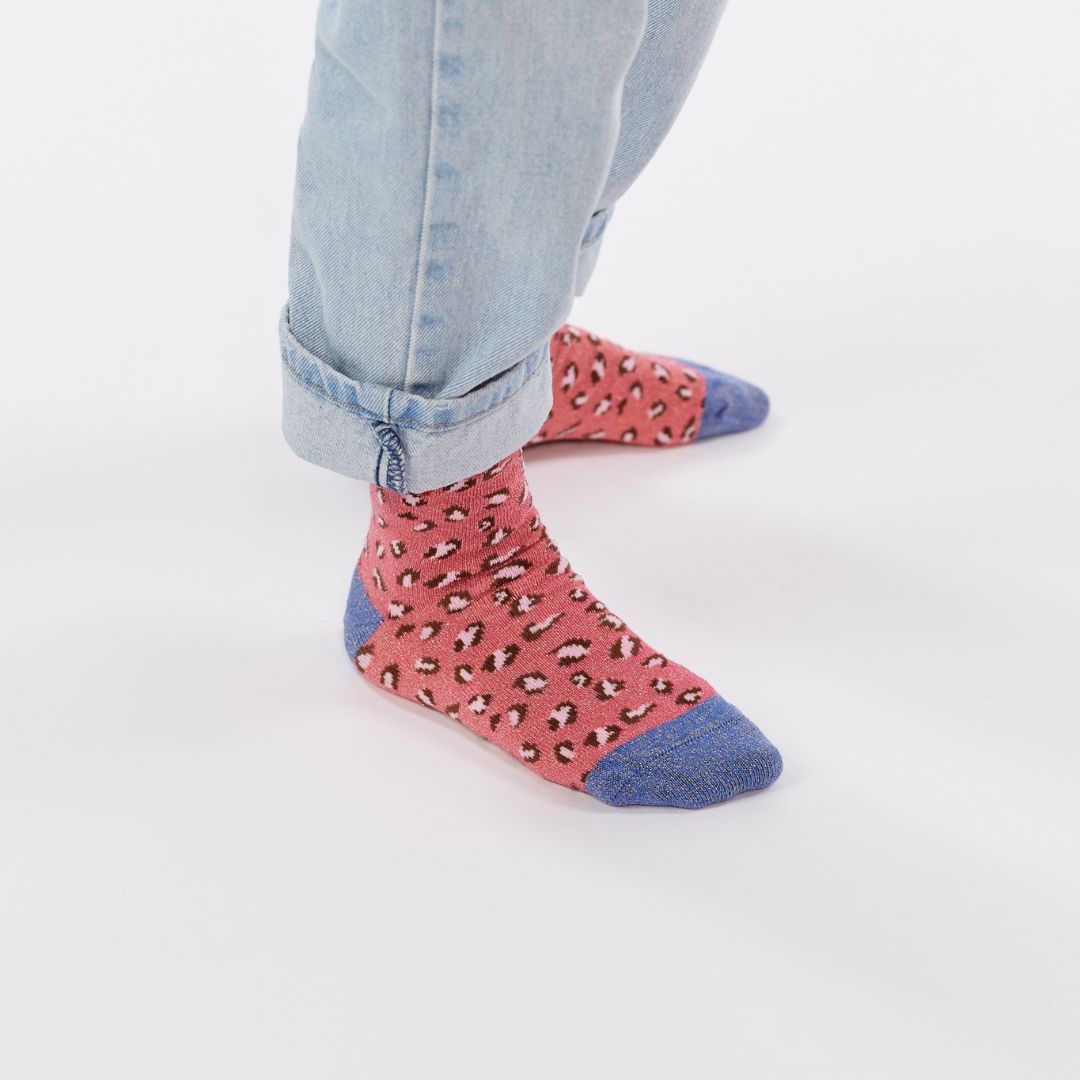 Kinder Mädchen Glitzer-Socken 'Leopard' rosa