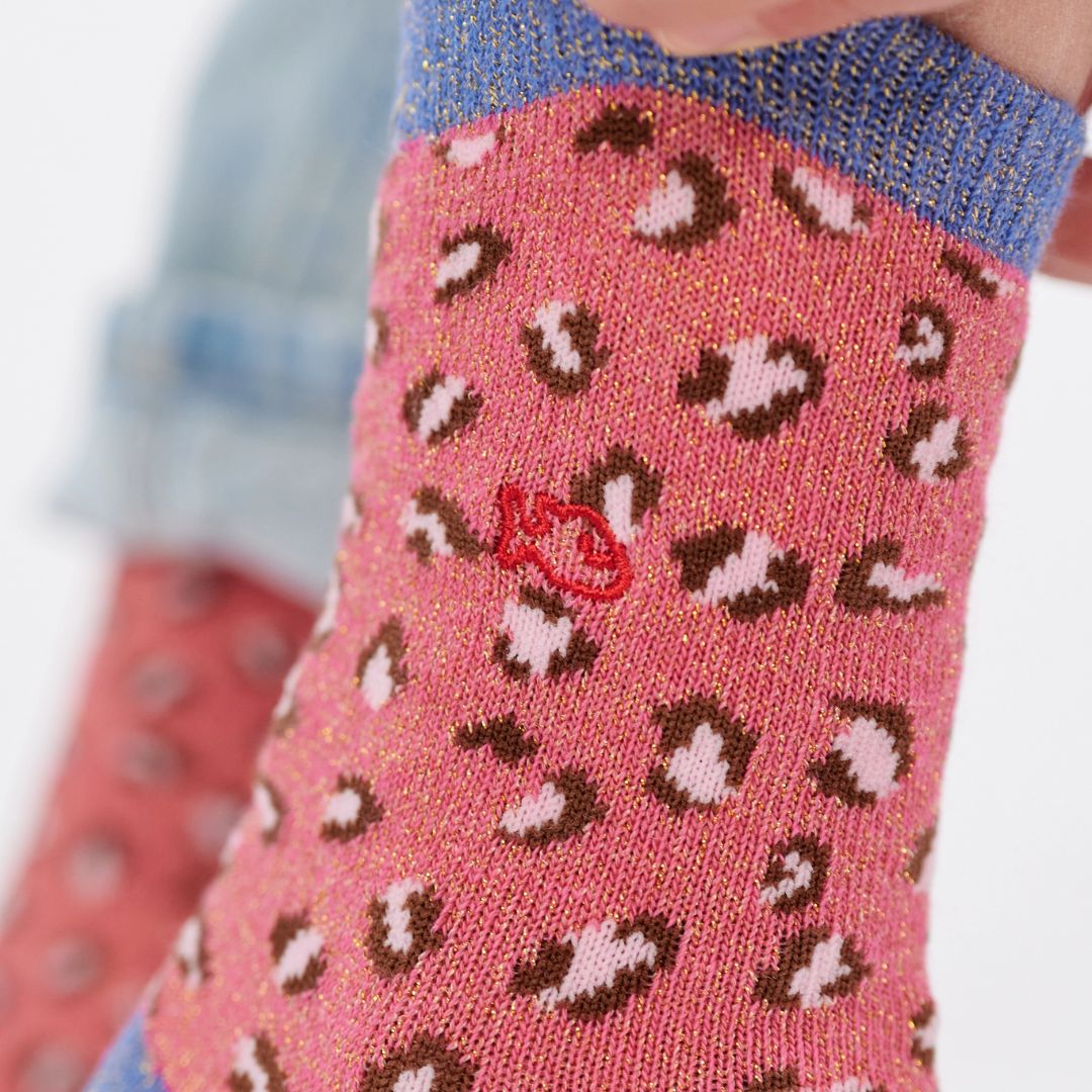 Kinder Mädchen Glitzer-Socken 'Leopard' rosa
