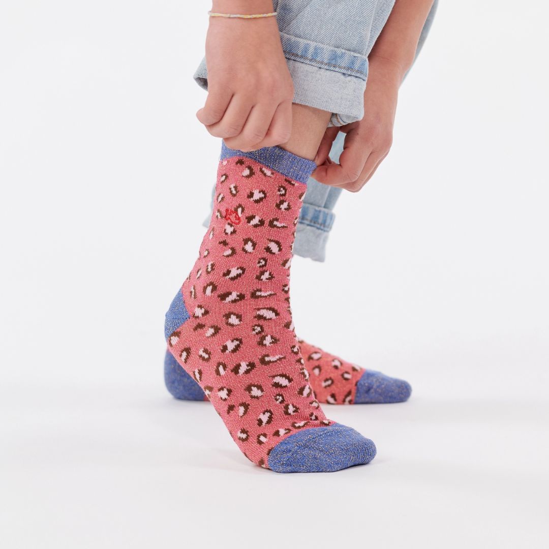 Kinder Mädchen Glitzer-Socken 'Leopard' rosa