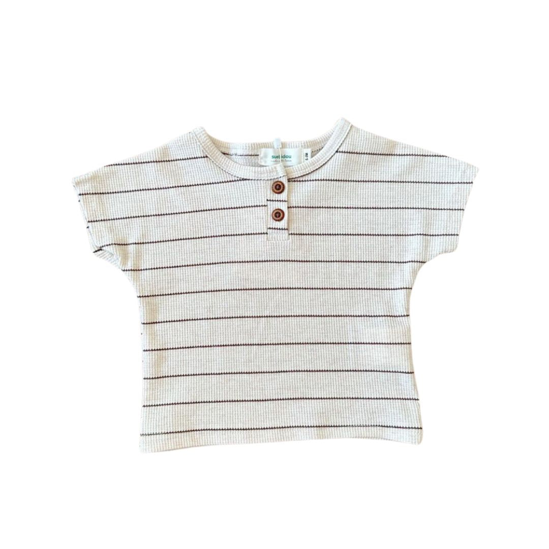 Kinder Waffle-Shirt gestreift beige