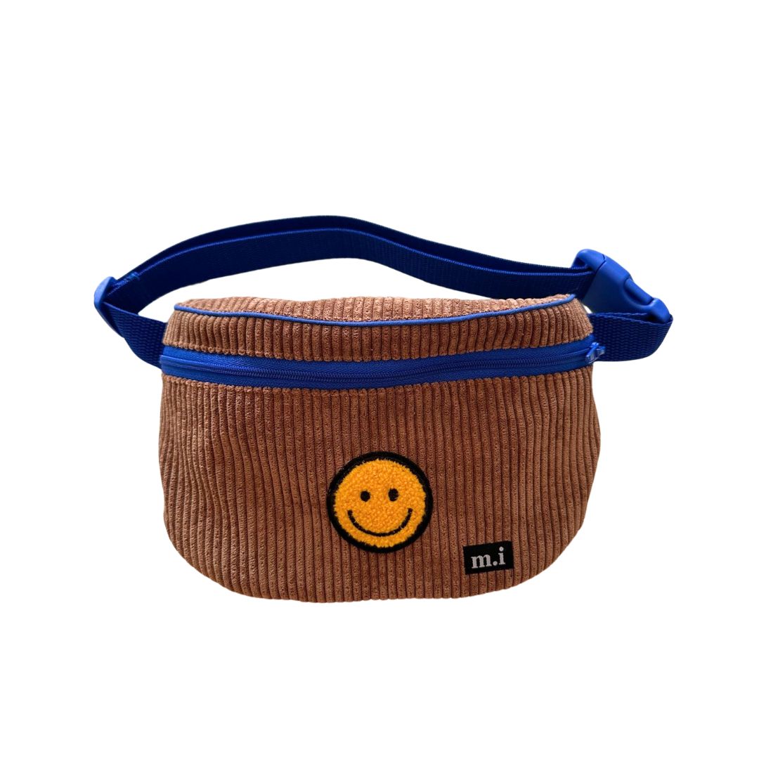 Cord Bauchtasche Hip Bag für Kinder braun mit Smiley