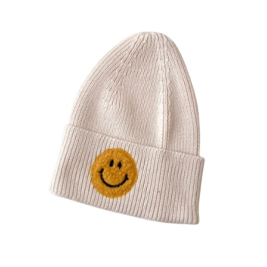 Strickmütze beige mit Smiley 0-3J