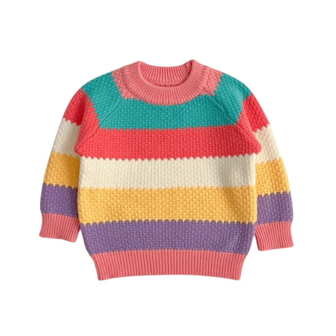 Kinder Grobstrick Pullover 'Rainbow Stripes'