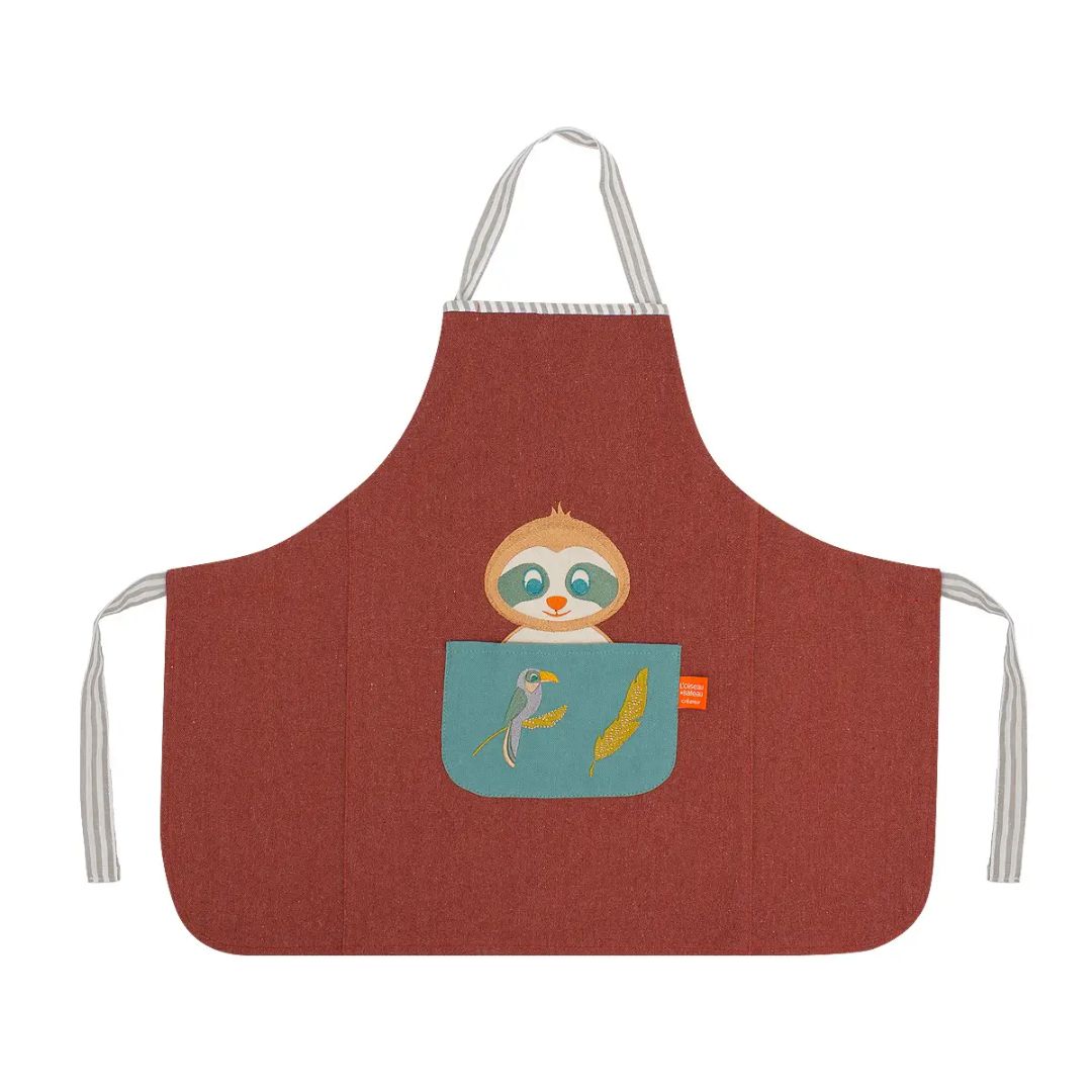 Kinderschürze Faultier rot personalisierbar