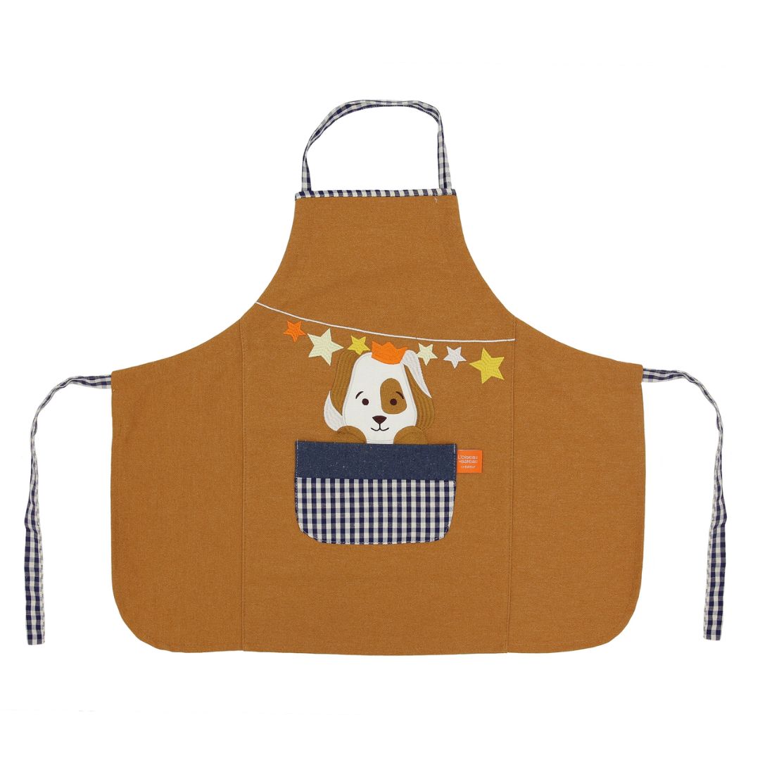 Kinderschürze Hundewelpe camel personalisierbar