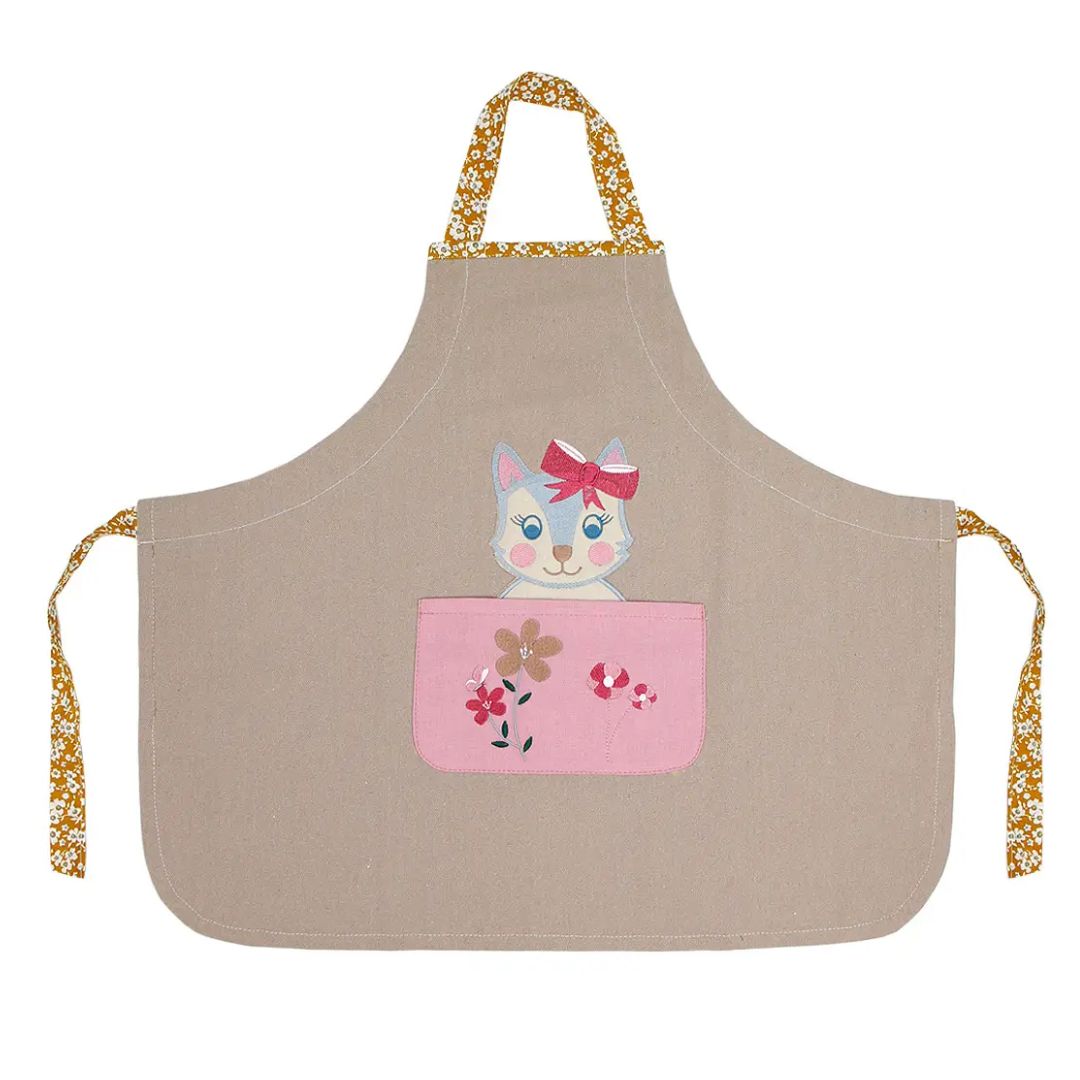Kinderschürze Katze beige personalisierbar