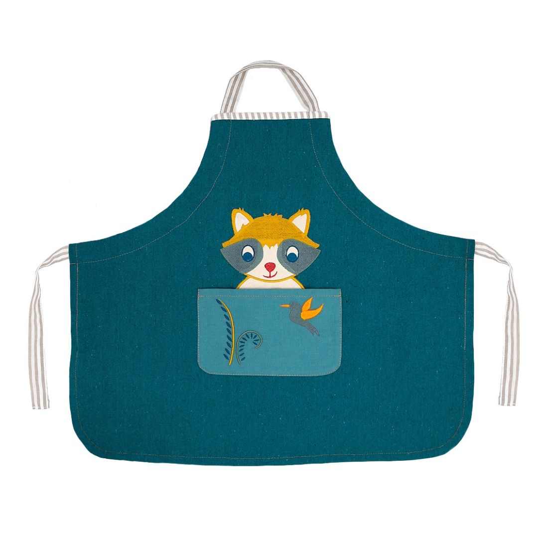 Kinderschürze Waschbär petrol personalisierbar