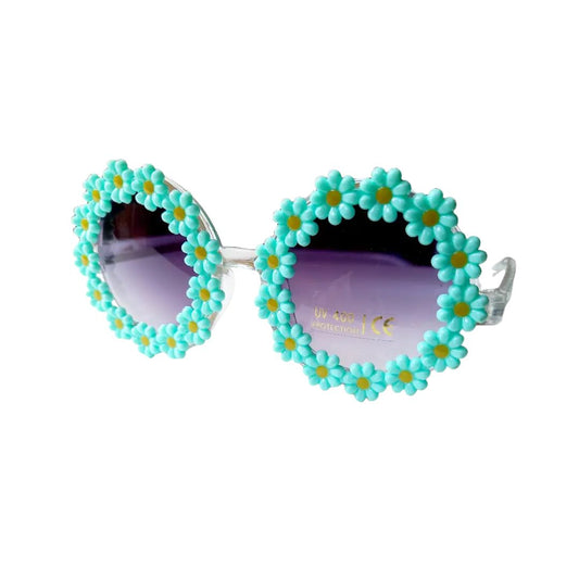 Kinder Sonnenbrille Blumendesign Gänseblümchen türkis