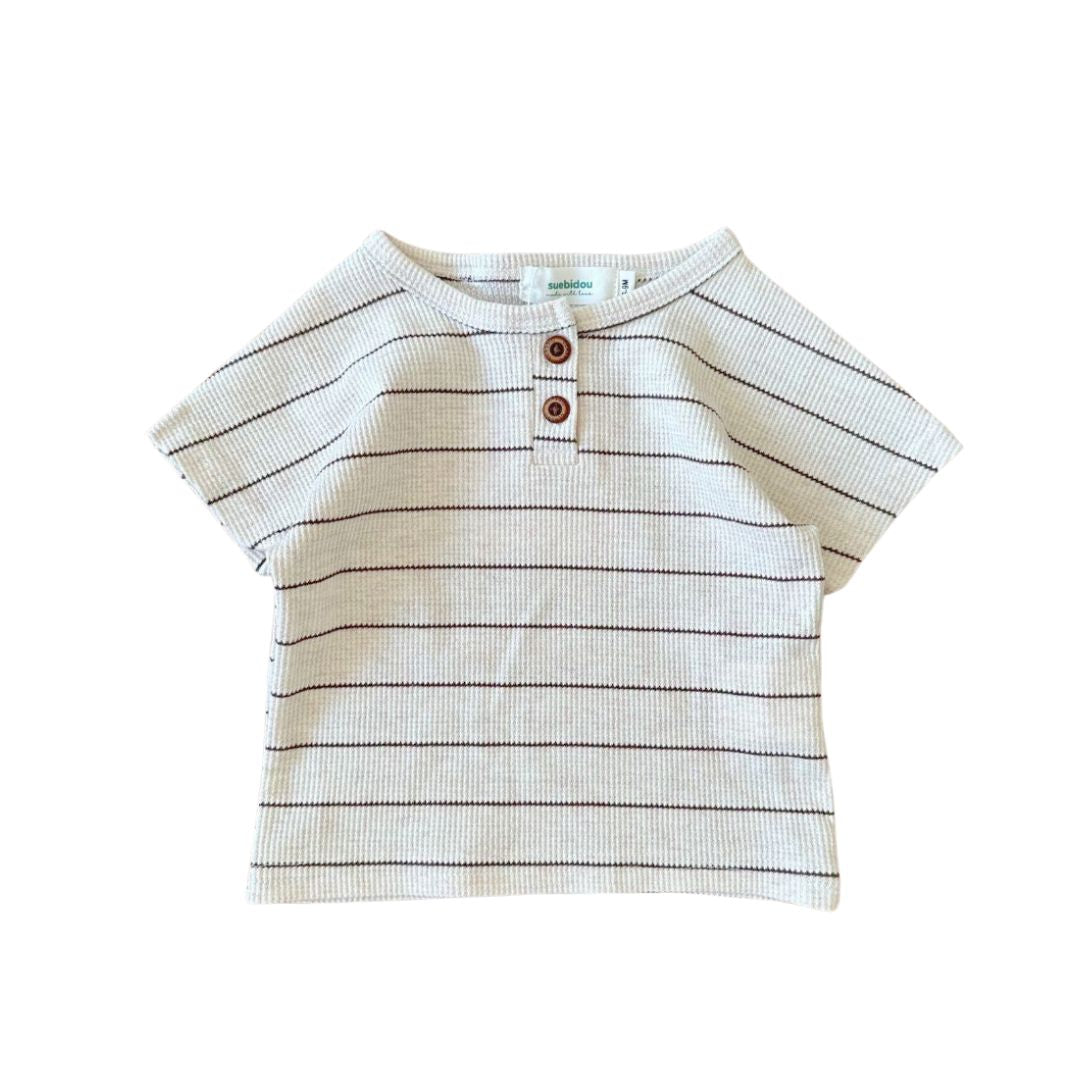 Kinder Waffle-Shirt gestreift beige