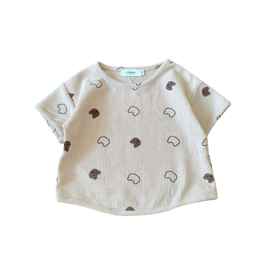Kinder Waffle-Shirt mit süßem Allover Print beige
