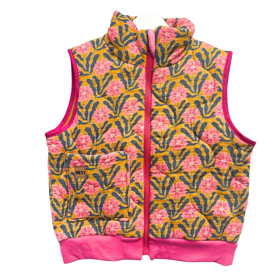 Unikat | Kinder Plüsch-Weste 'Flowers' pink