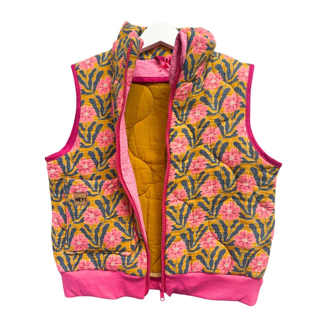 Unikat | Kinder Plüsch-Weste 'Flowers' pink