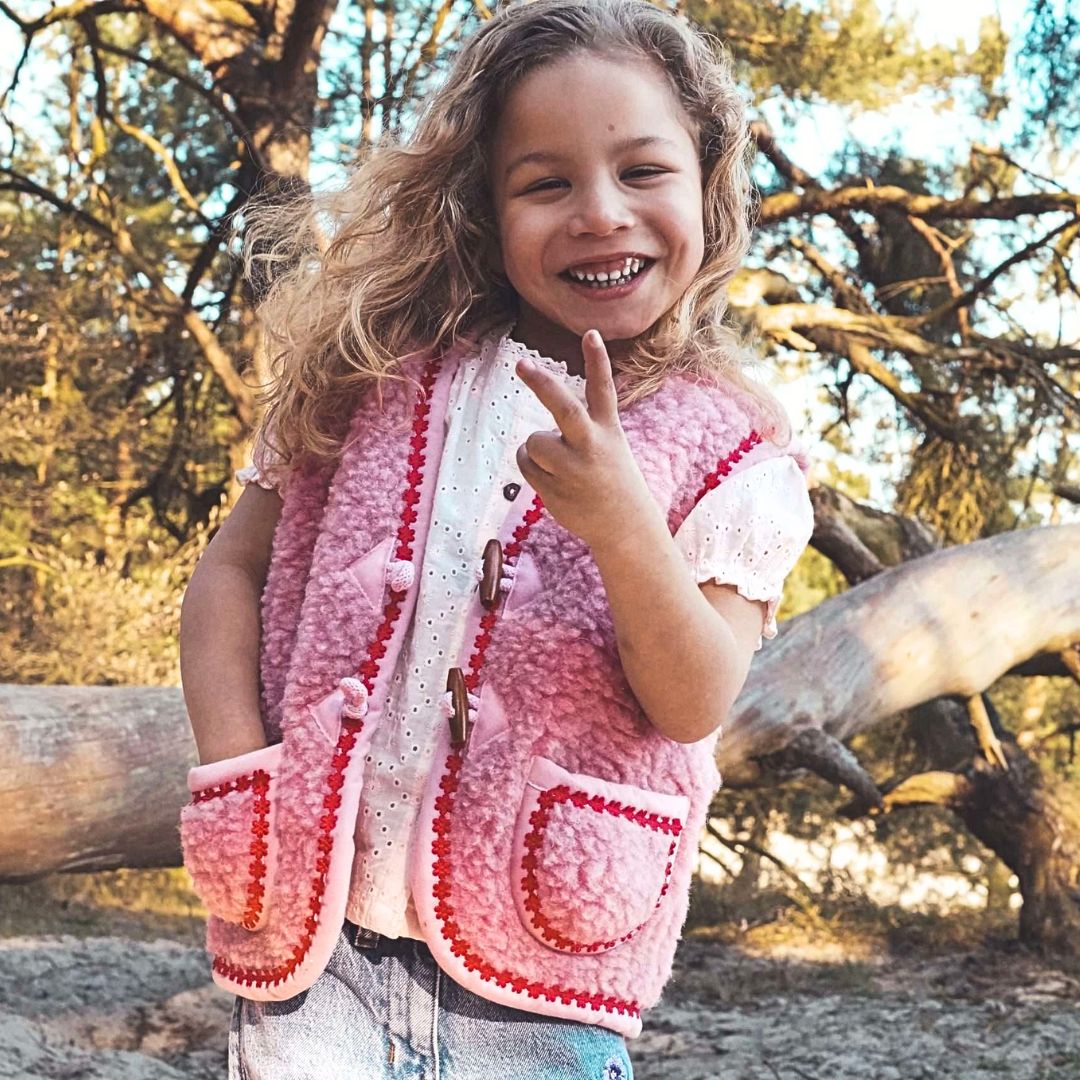 Kinder Weste aus Merinowolle 'Flower Power'