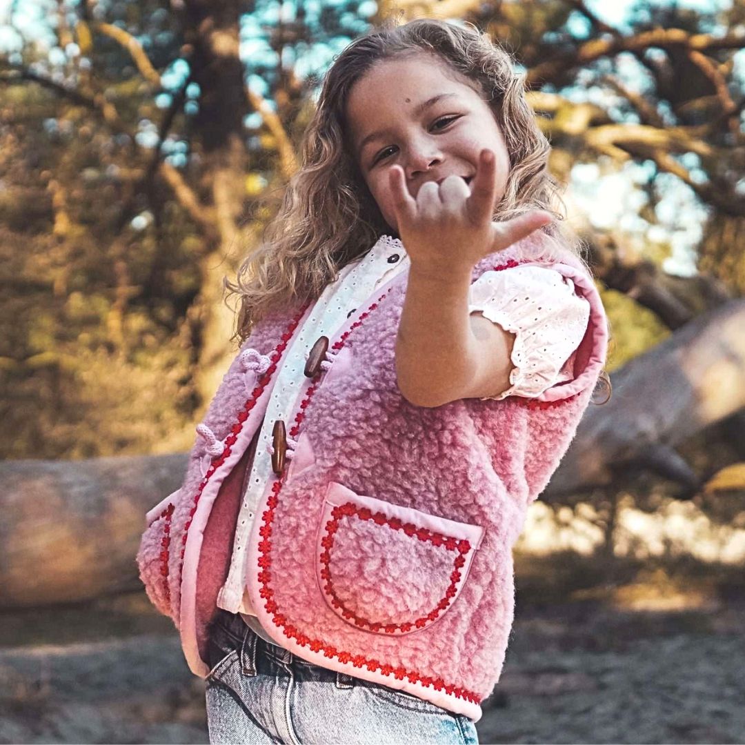 Kinder Weste aus Merinowolle 'Flower Power'