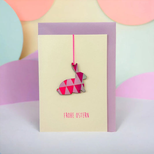 Klappkarte mit Hasen-Anhänger 'Frohe Ostern'