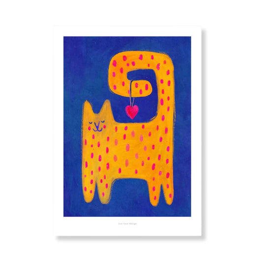 Kunstdruck A5 'Gelbe Katze mit Herz'
