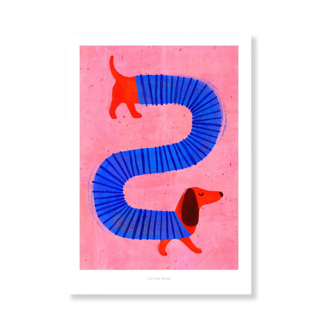 Kunstdruck A3 'Lustiger langer Dackel'