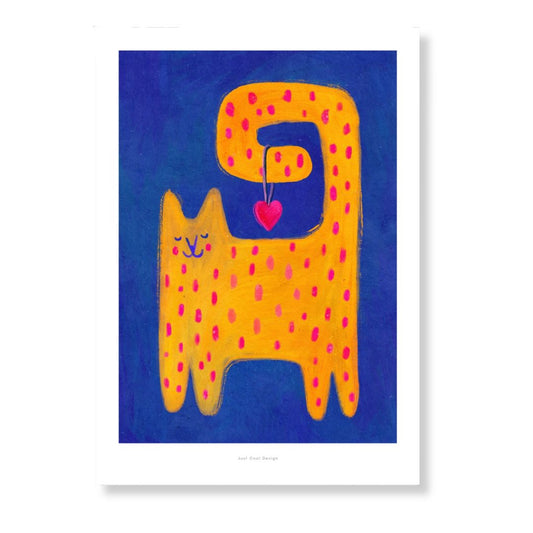 Kunstdruck A4 'Gelbe Katze mit Herz'