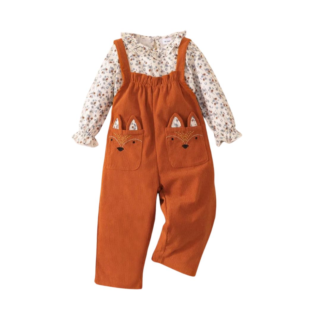 Latzhose Cord mit Fuchsapplikation orange
