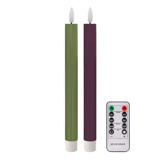 LED Stabkerzen-Set 'Ruka' weinrot/grün