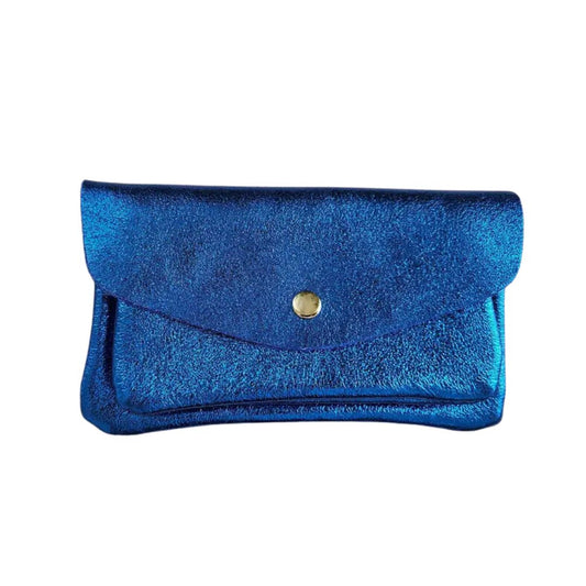 Damen Brieftasche aus Leder metallic royal blau