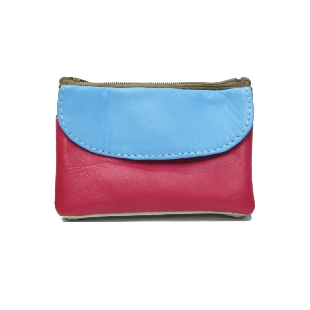 Damen Brieftasche Klein aus upcycled Leder blau/fuchsia