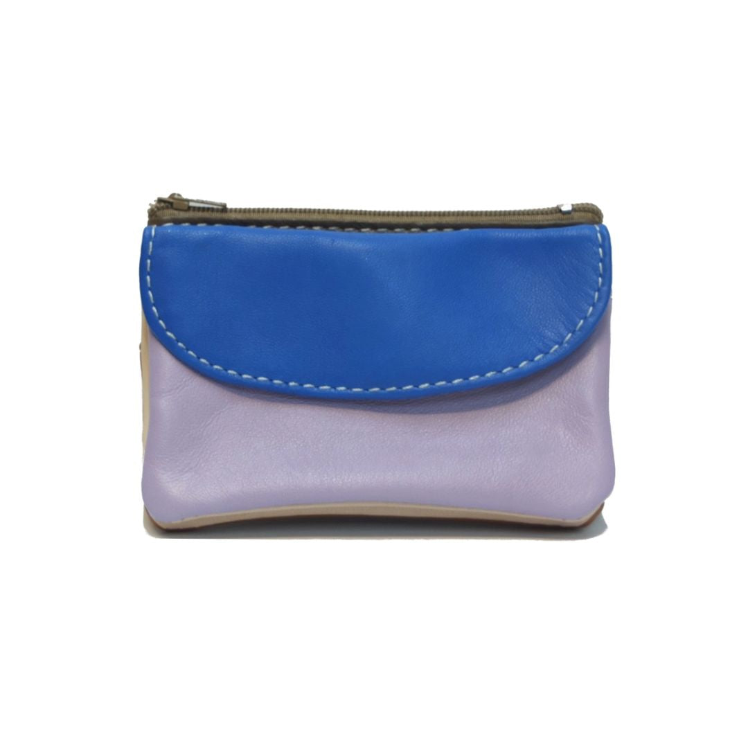 Damen Brieftasche Klein aus upcycled Leder blau/flieder